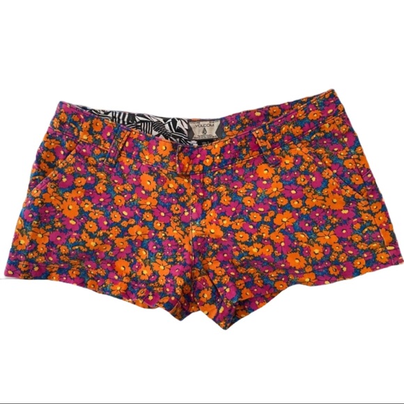 Volcom Pants - VOLCOM Pink and Orange Floral Print Beach Shorts